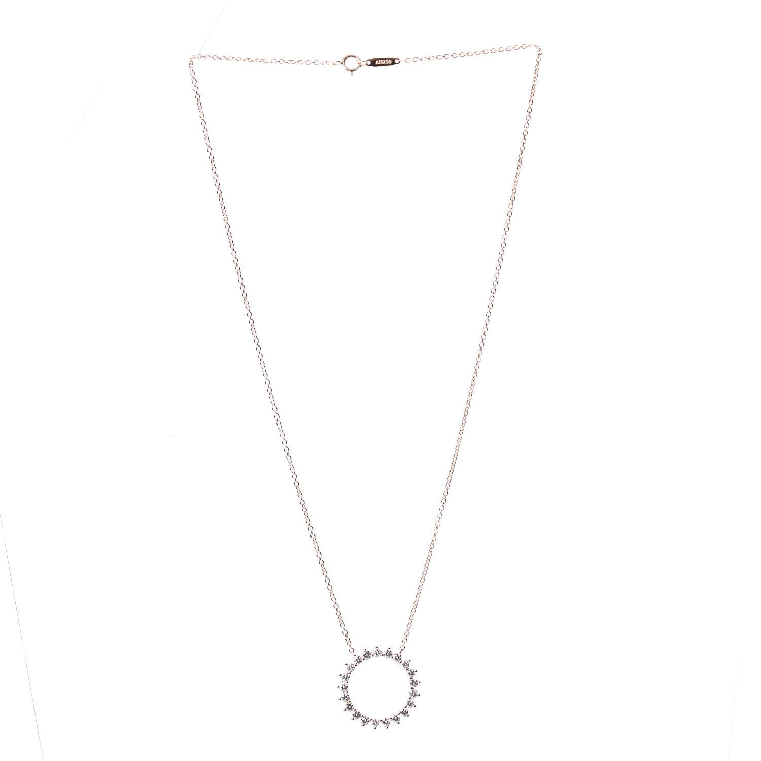 Tiffany 18K Rose Gold Diamond Open Circle Pendant Necklace 2 of 7