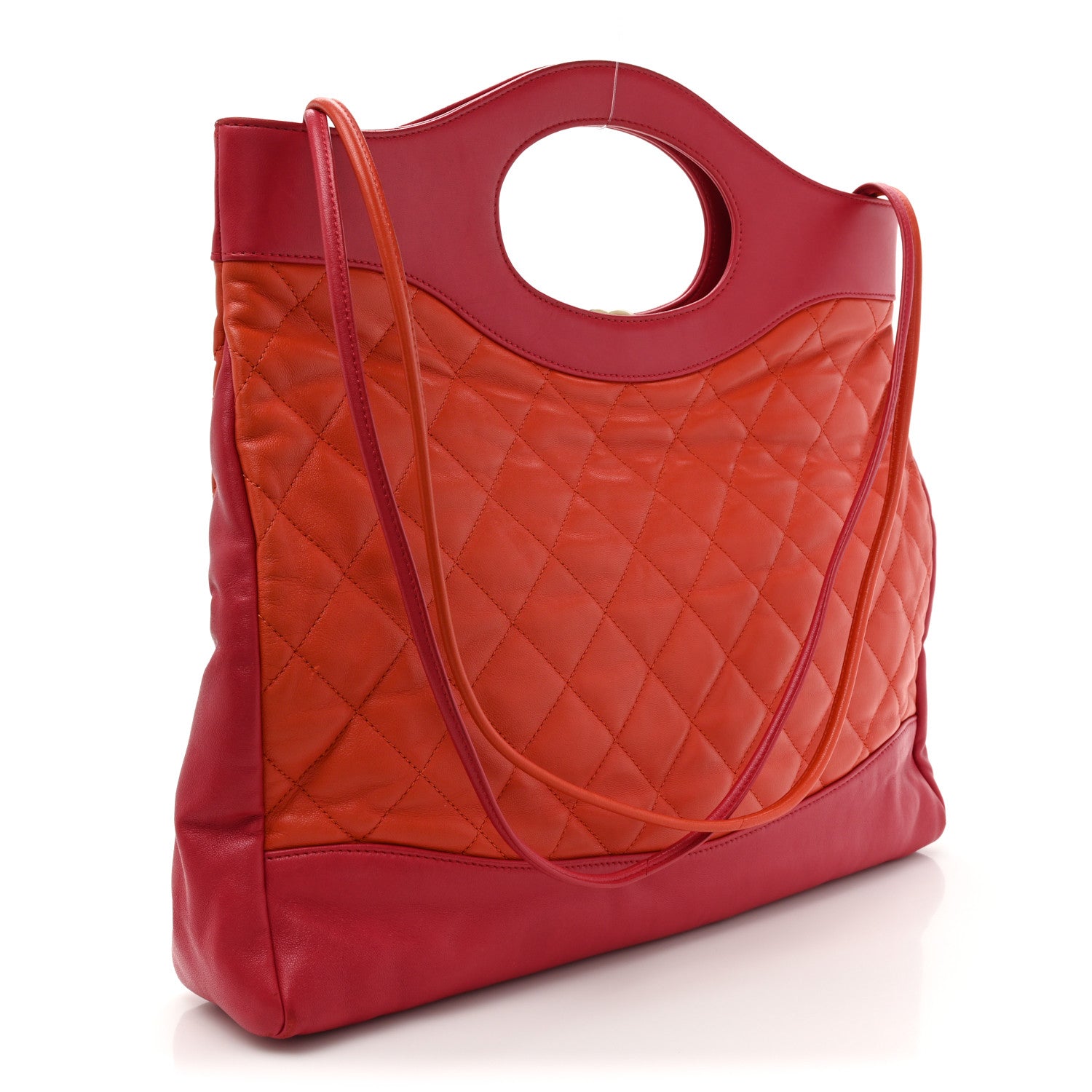 Chanel Lambskin Quilted Large 31 Shopping Bag Orange Red 3 of 15