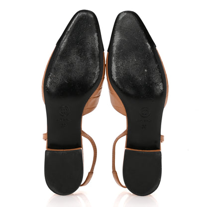 Chanel Calfskin Crocodile Embossed Patent Cap Toe CC Slingback Flats 39 Light Brown Black 6 of 12