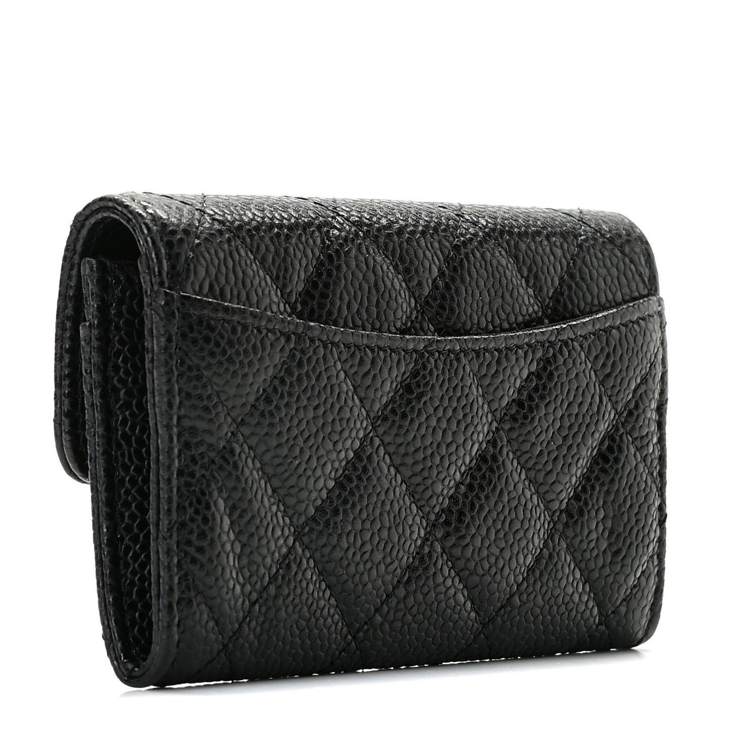 Caviar Quilted Flap Card Holder Wallet Black