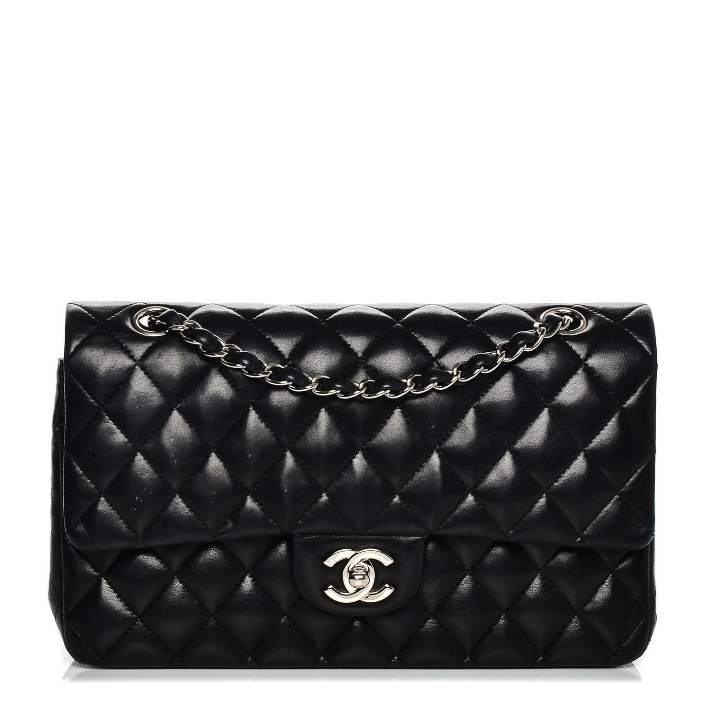 Lambskin Quilted Medium Double Flap Black