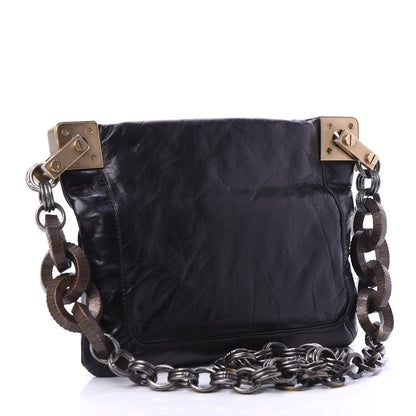 Lanvin Glazed Calfskin Felt Crystal Embellished Ketu Sac Chain Shoulder Bag Black 3 of 9