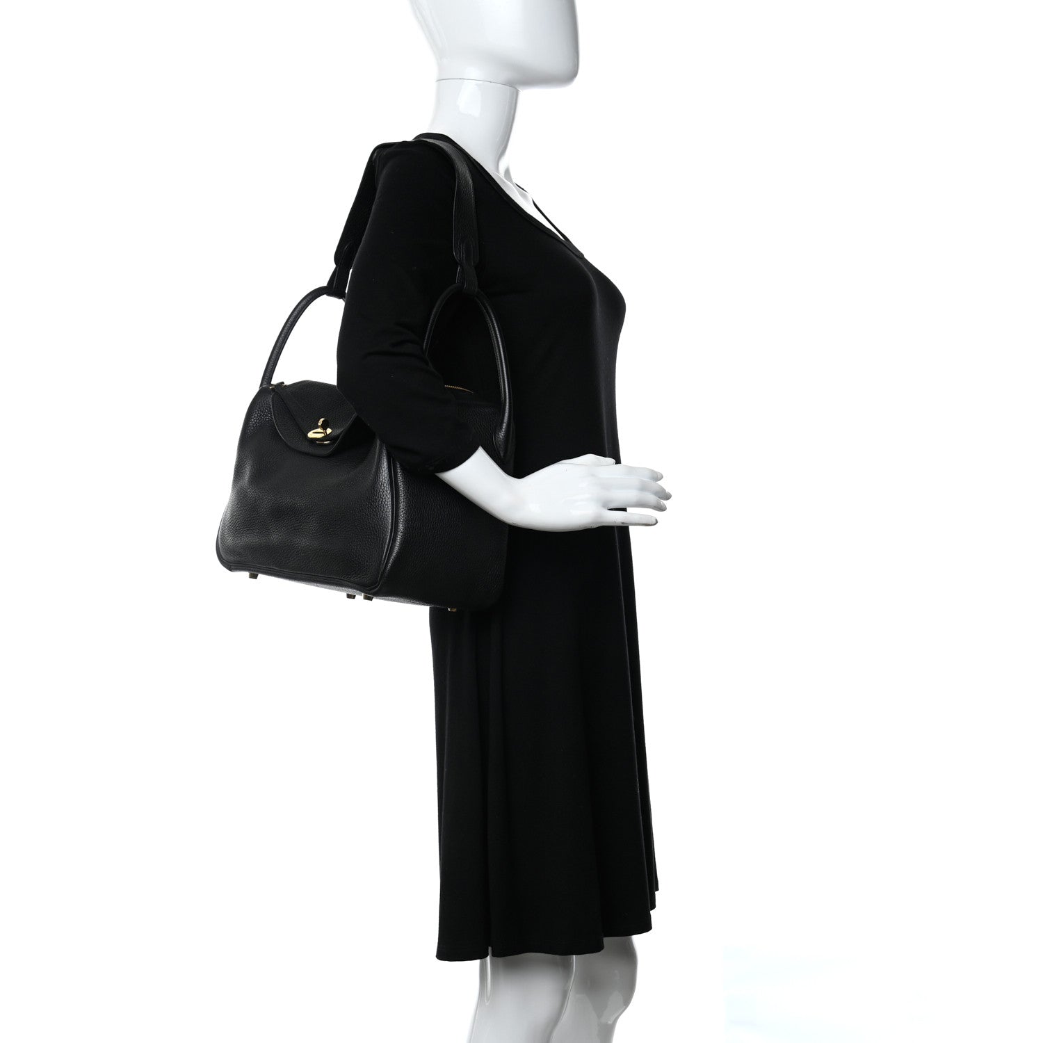 Hermes Taurillon Clemence Lindy 30 Black 2 of 11