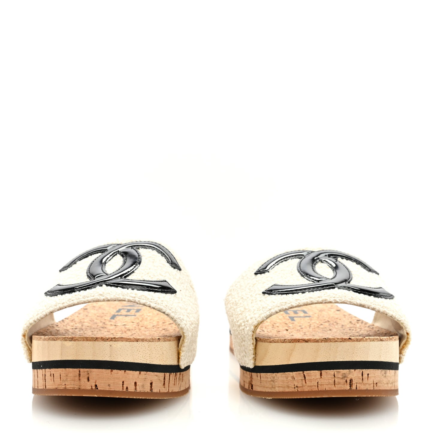 Tweed Patent Calfskin Logo Mules 38 Ivory Black
