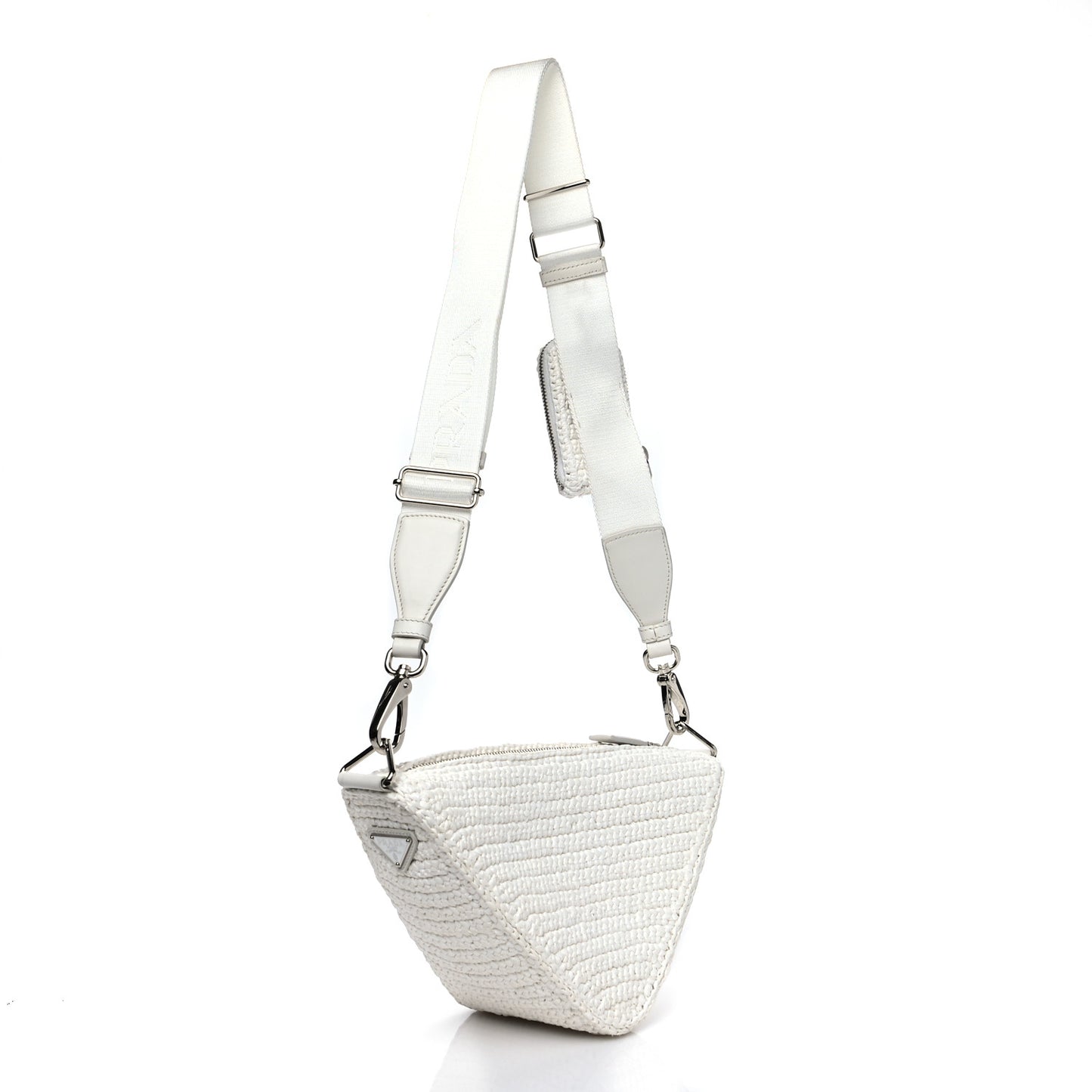 Yarn Raffia Effect Crochet Triangle Shoulder Bag White