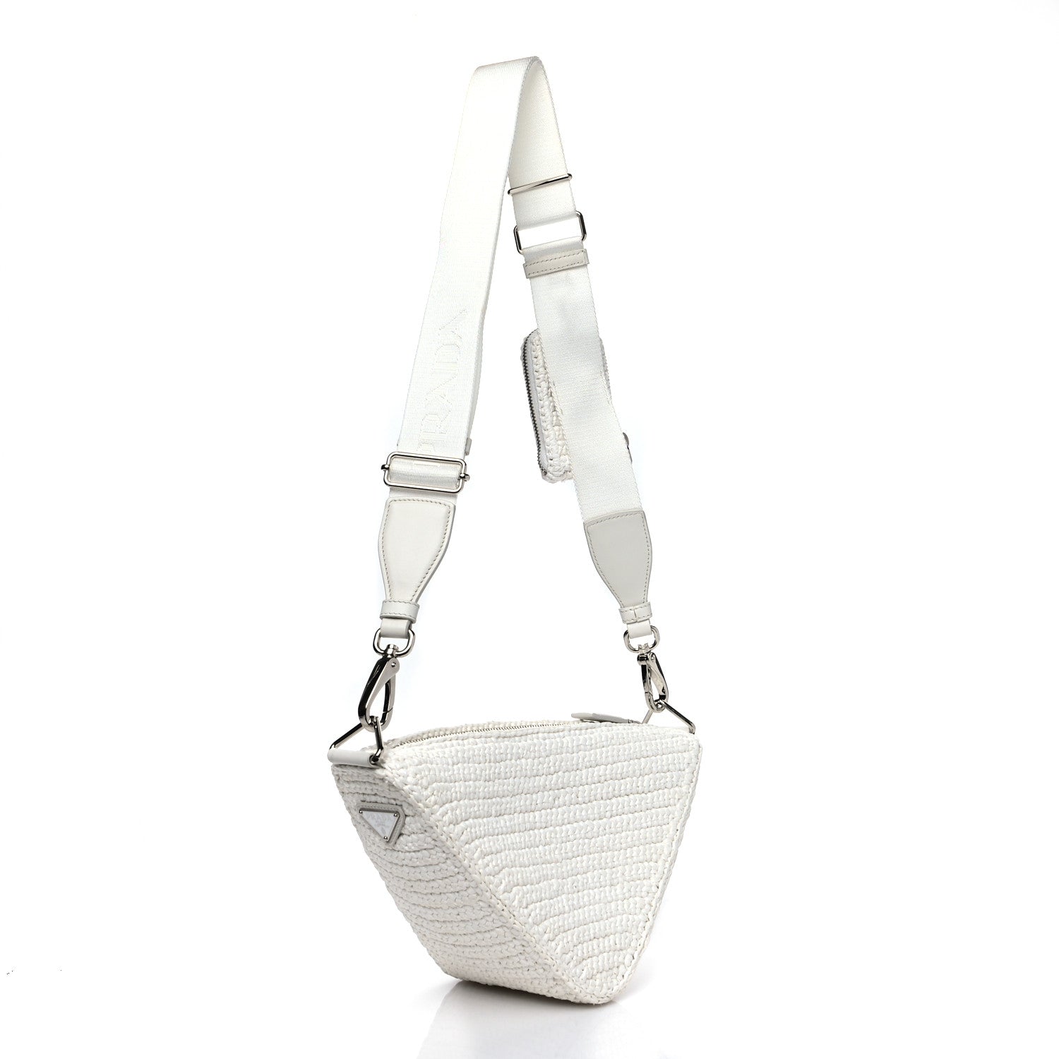 Prada Yarn Raffia Effect Crochet Triangle Shoulder Bag White 2 of 8