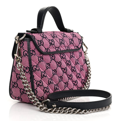 Gucci Monogram Multicolor Matelasse Diagonal Mini GG Marmont Top Handle Shoulder Bag Pink Blue 4 of 23