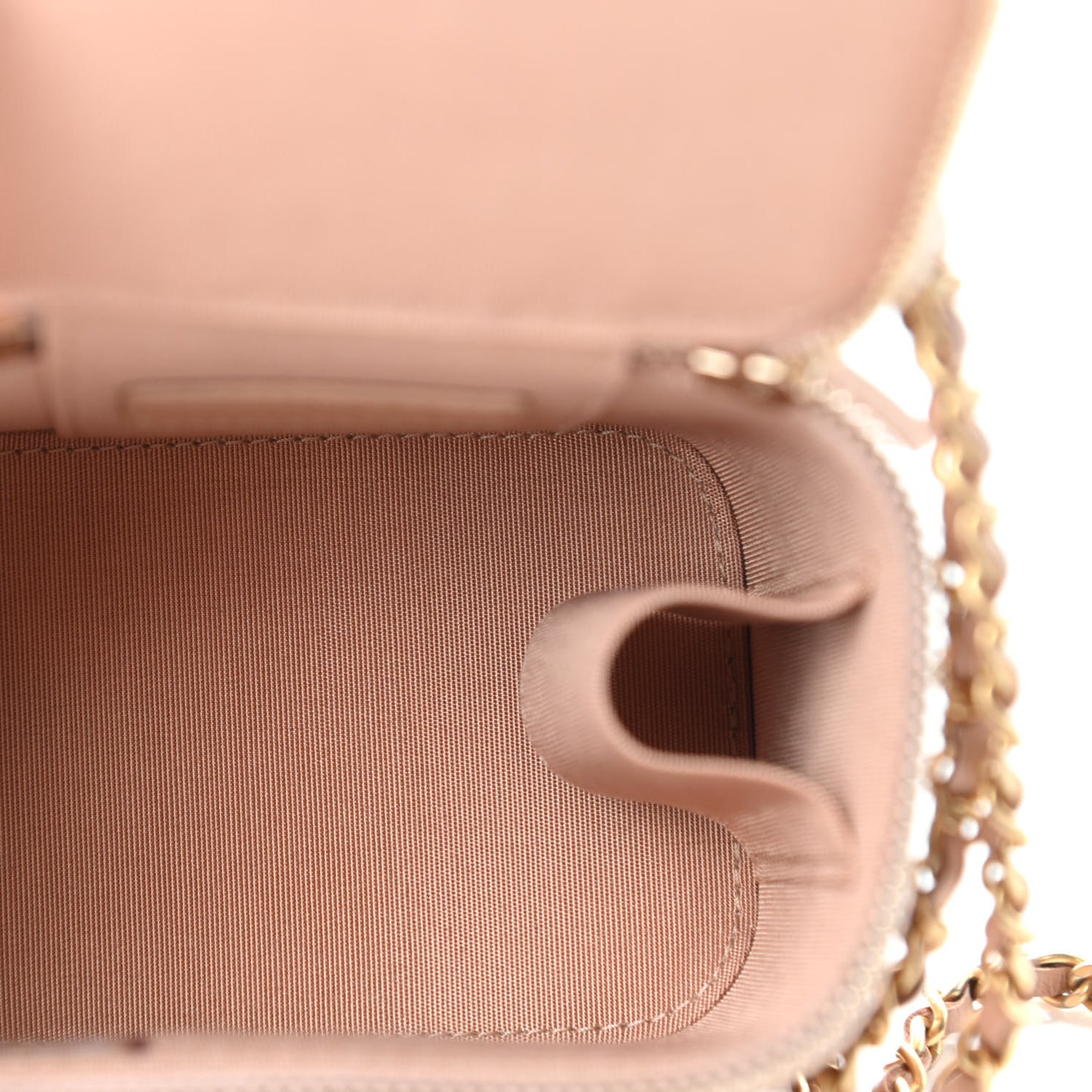 Calfskin Quilted Mini Perfect Fit Vanity Case With Chain Beige