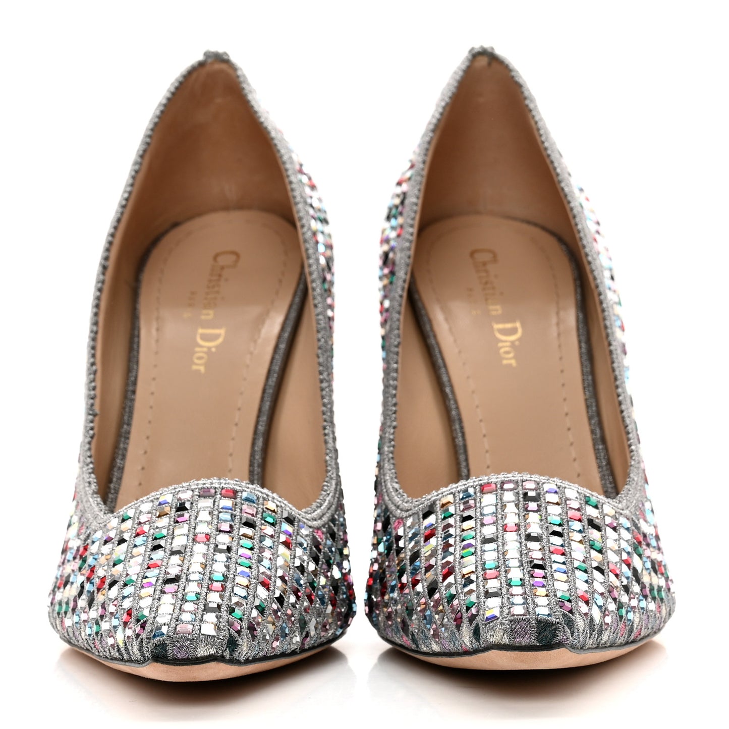 Crystal Embellished Dior Capture 100mm Pumps 41 Metal Grey
