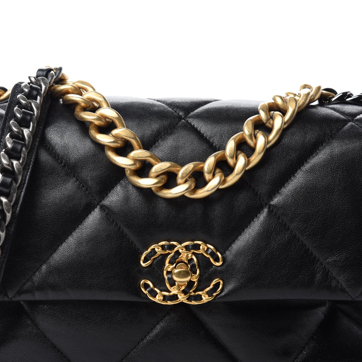 Shiny Goatskin Quilted Large Chanel 19 Flap Black
