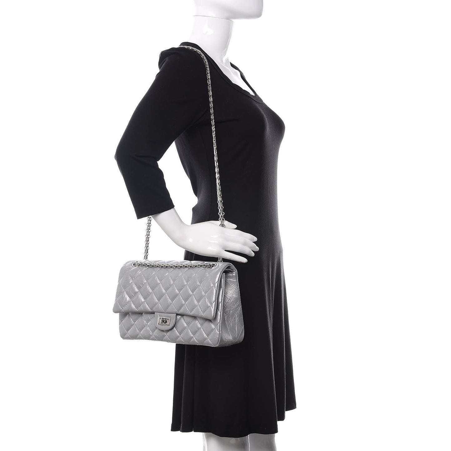 Metallic Aged Calfskin Quilted 2.55 Reissue 226 Flap Silver