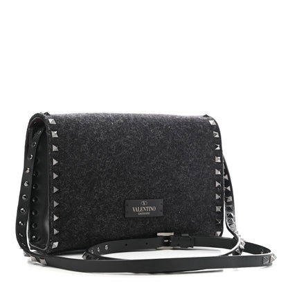 Valentino Garavani Wool Calfskin Medium Rockstud Flip Lock Crossbody Bag Black 3 of 9