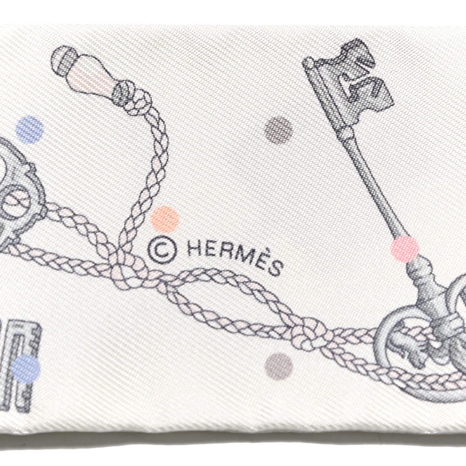 Hermes Silk Les Cles A Pois Twilly White Gris Acier 3 of 4