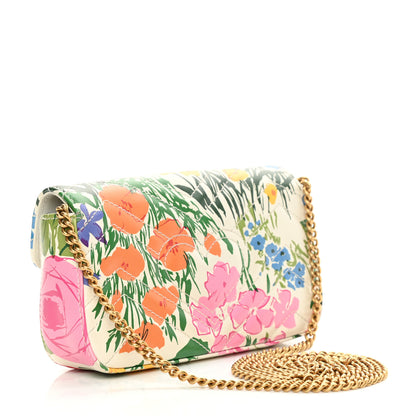 Gucci X KEN SCOTT Calfskin Matelasse Floral Print Super Mini GG Marmont Shoulder Bag Ivory Pink 3 of 13