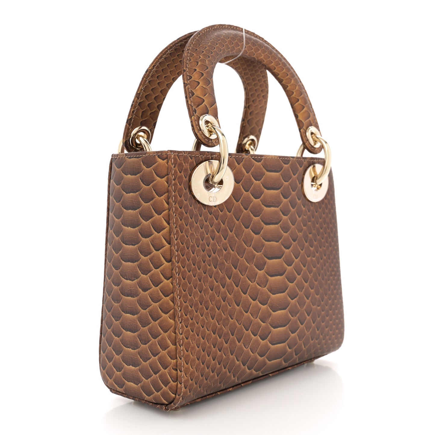 Metallic Snakeskin Mini Lady Dior Brown