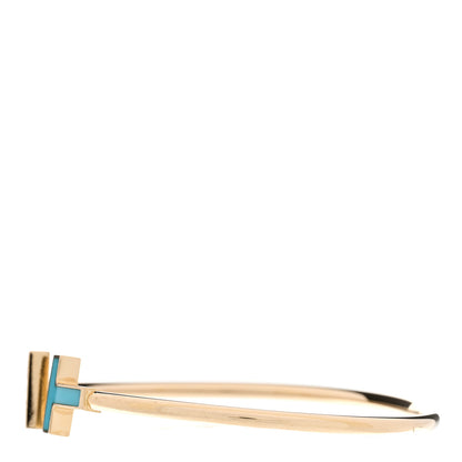 Tiffany 18K Yellow Gold Diamond Turquoise T Wire Bracelet 2 of 5