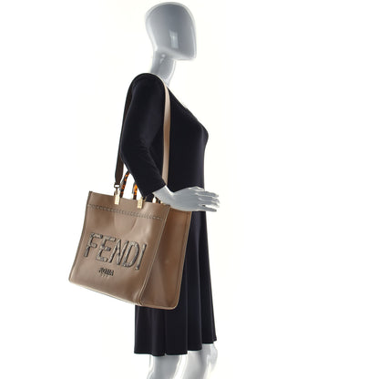 Fendi Vitello King Plexiglass Elaphe Python Print Logo Medium Fendi Sunshine Shopper Tote Miele Scuro Makeup 2 of 7