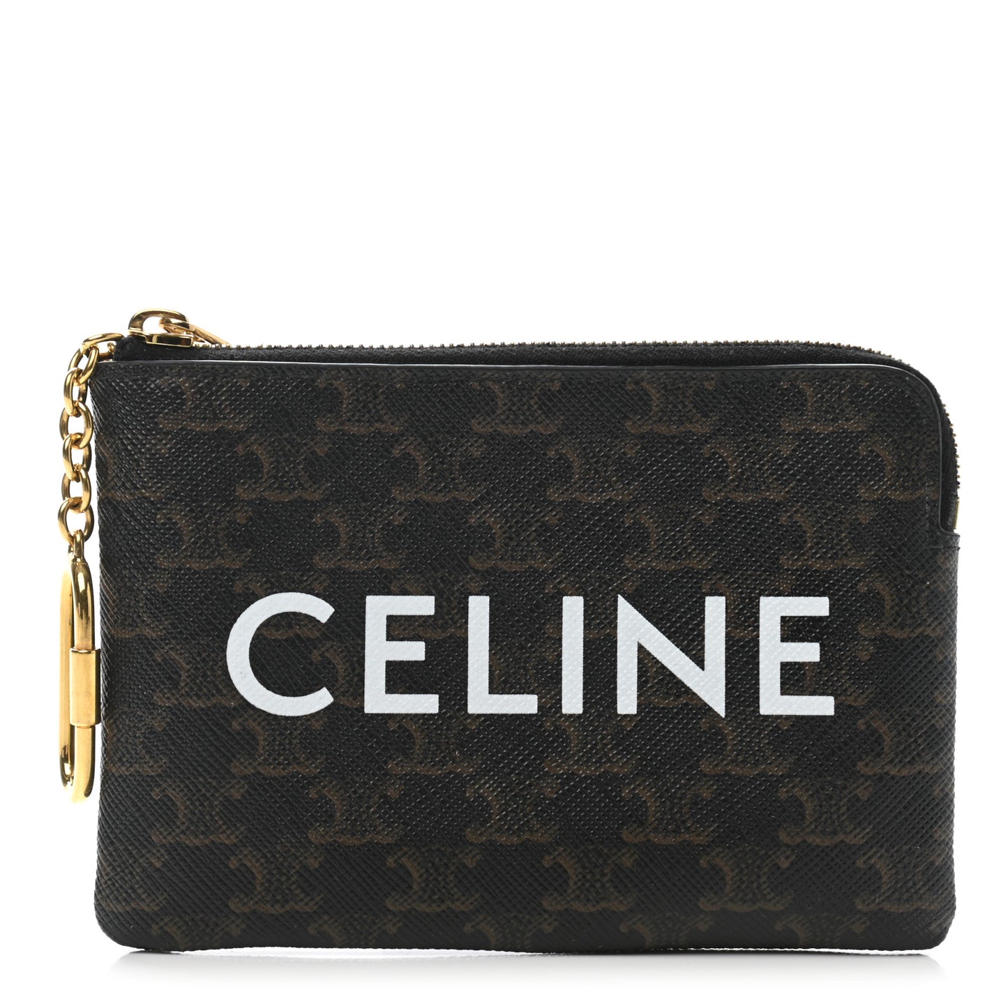 Triomphe Canvas Logo Coin and Card Pouch With Hook Black