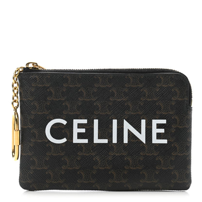 Celine Triomphe Canvas Logo Coin and Card Pouch With Hook Black 1 of 6