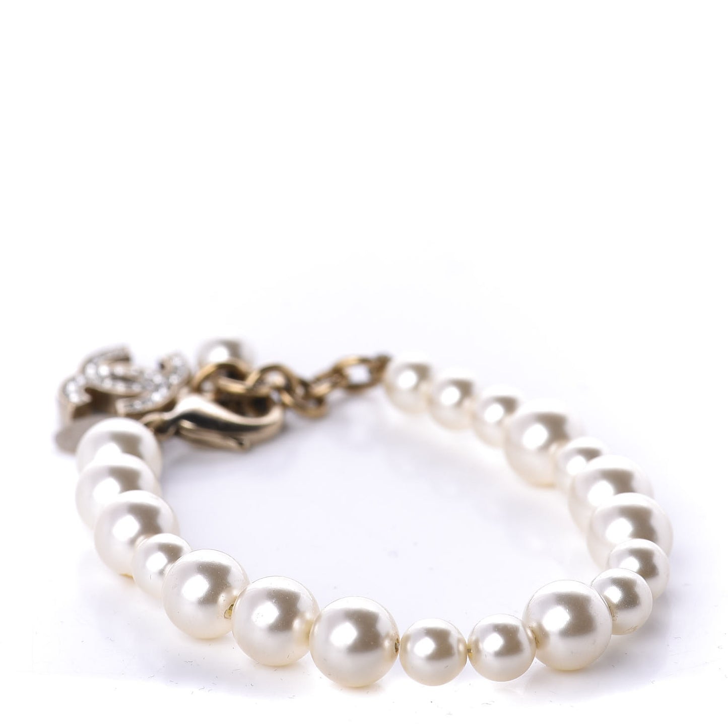 Crystal Pearl CC Bracelet Gold