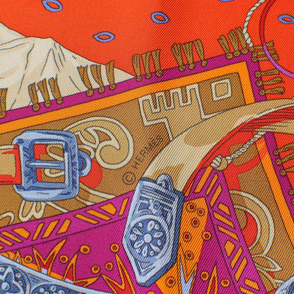 Hermes Silk Cavaliers du Caucase Scarf 90 Orange Fuchsia Parme 8 of 9