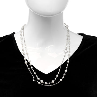 David Yurman Sterling Silver Pearl 7.5mm Quatrefoil Long Chain Necklace 2 of 5
