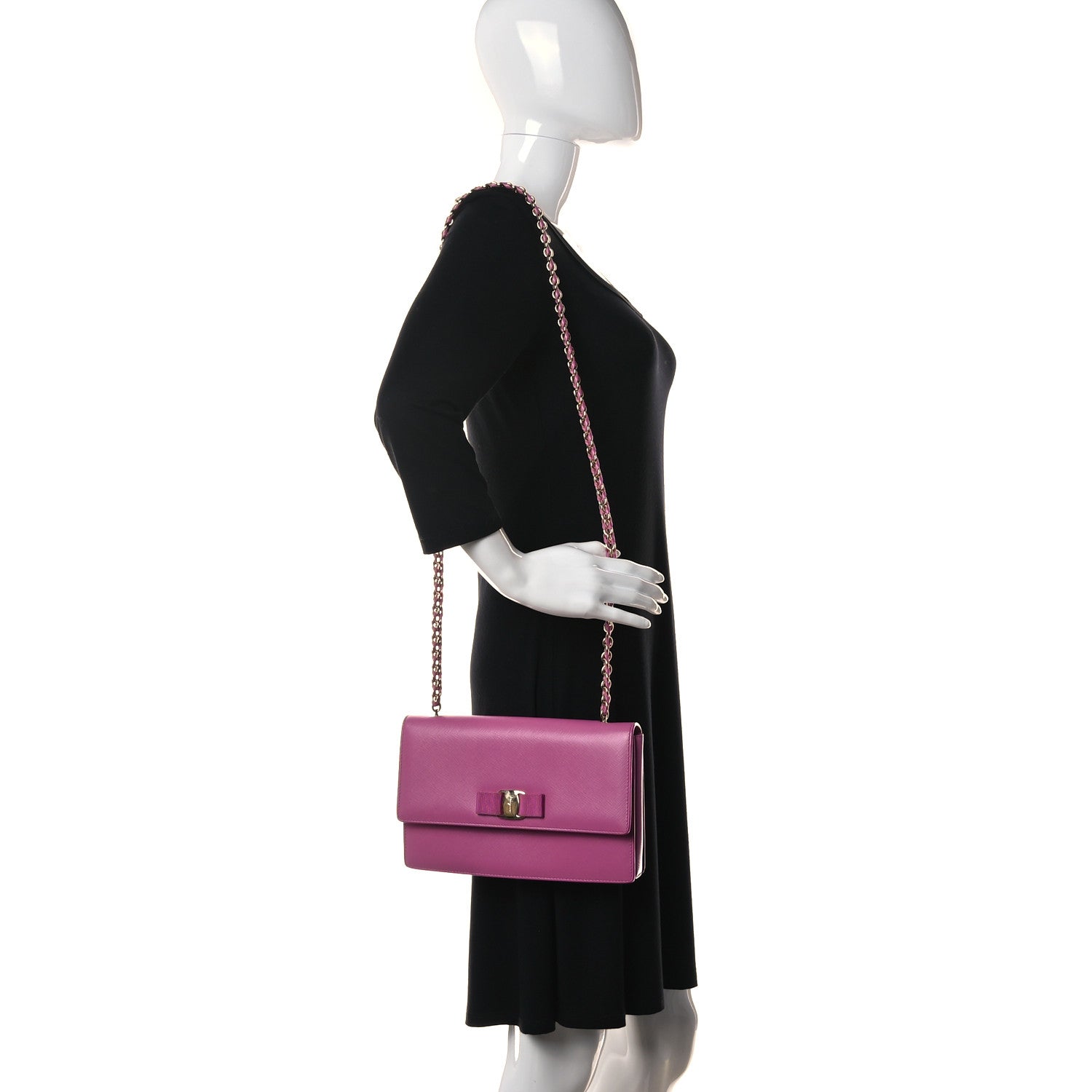 Salvatore Ferragamo Printed Calfskin Ginny Shoulder Bag Fuchsia 3 of 13