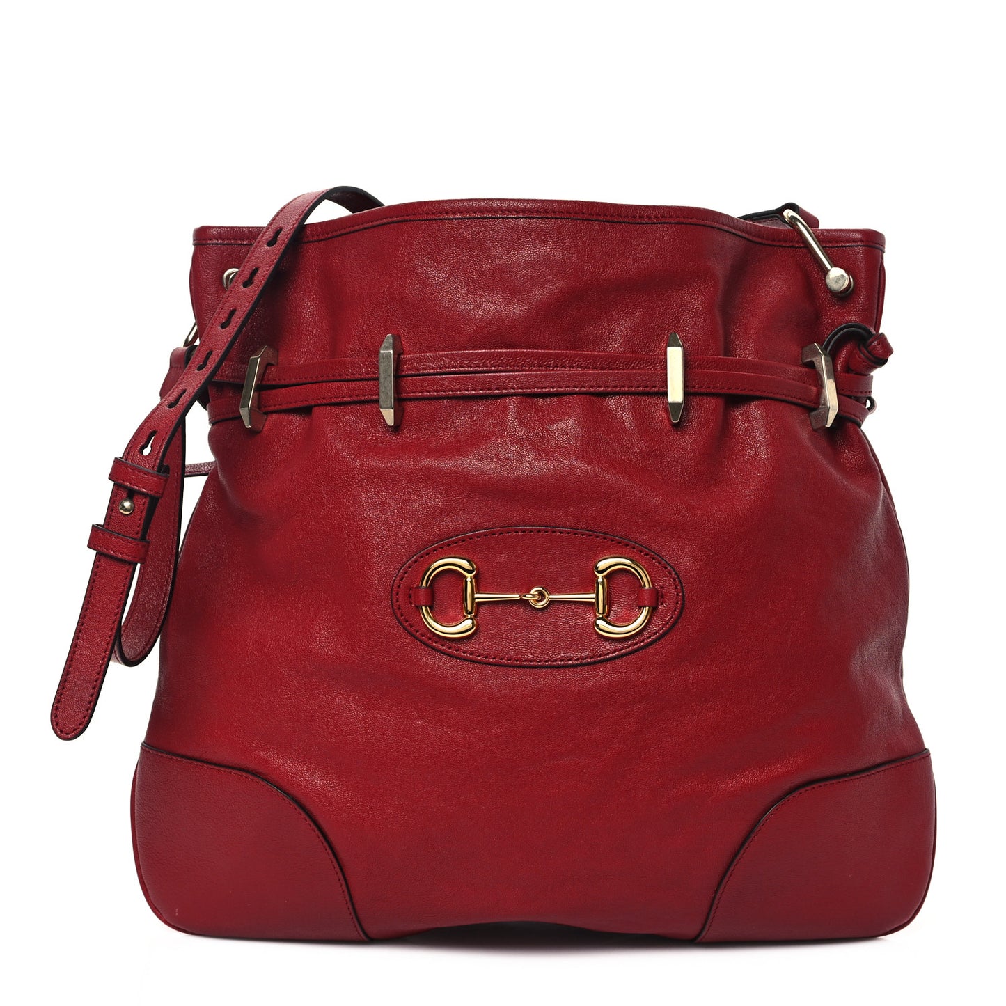 Sakai Be Green Calfskin Horsebit 1955 Cinch Top Messenger Bag New Cherry Red