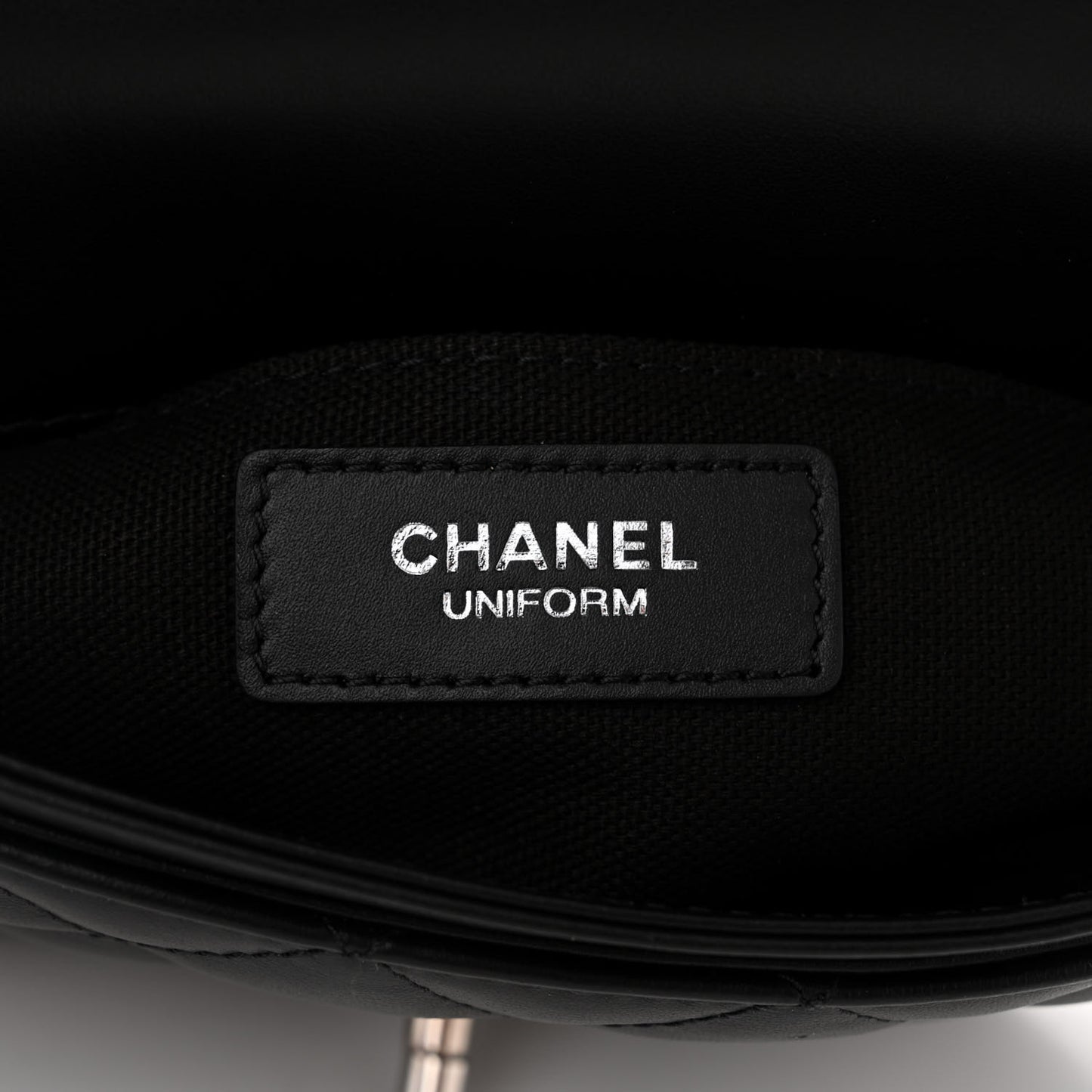 Calfskin Quilted CC Uniform Flap Belt Bag Black
