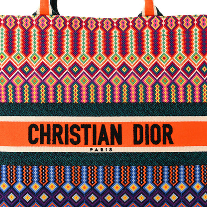 Christian Dior Canvas Embroidered Large Book Tote Orange Multicolor 8 of 12