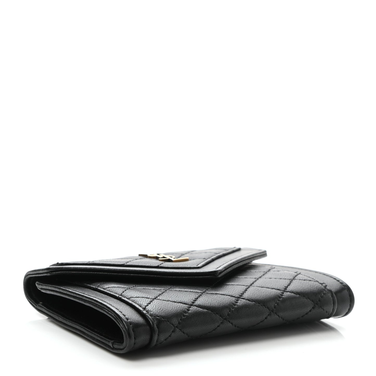 Lambskin Quilted Monogram Gaby Small Envelope Wallet Black