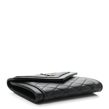 Saint Laurent Lambskin Quilted Monogram Gaby Small Envelope Wallet Black 4 of 8