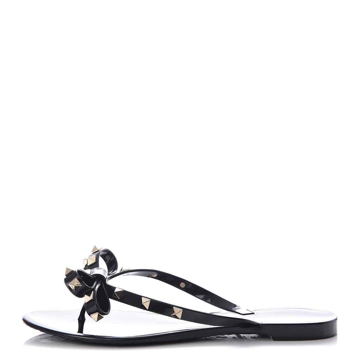 Valentino Garavani PVC Jelly Rockstud Bow Thong Sandals 39 Black 1 of 8