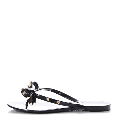 Valentino Garavani PVC Jelly Rockstud Bow Thong Sandals 39 Black 1 of 8
