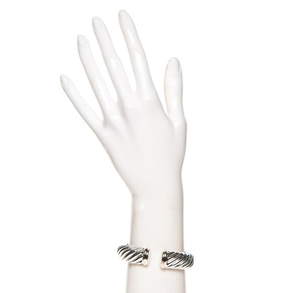 David Yurman Sterling Silver 18K Yellow Gold 15mm Sculpted Cable Cuff 2 of 5
