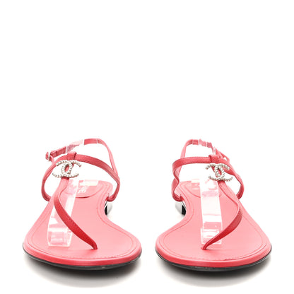 Chanel Lambskin CC Thong Sandals 41 Red 3 of 9