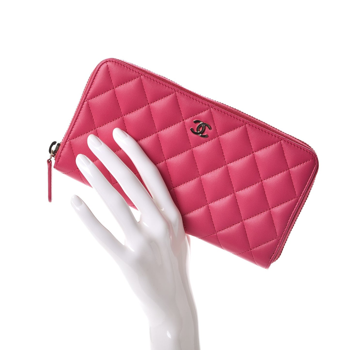 Lambskin Quilted Large Gusset Zip Around Wallet Fuchsia