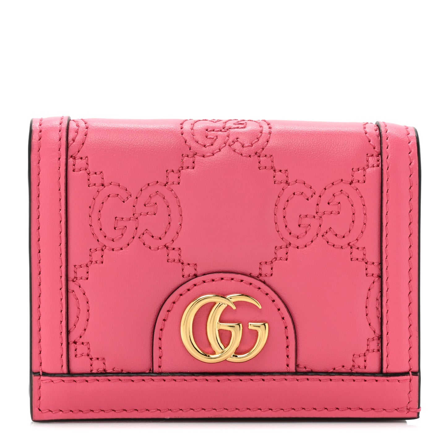 Calfskin GG Matelasse Card Case Wallet Rhodamine Pink