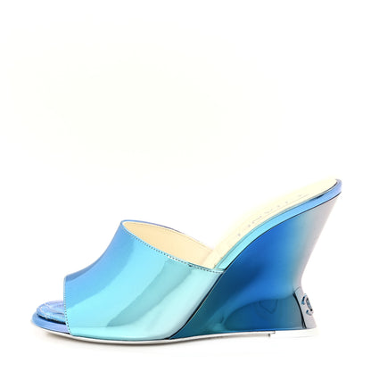 Chanel Laminated Calfskin Wedge Mules 38 Blue Purple 1 of 10