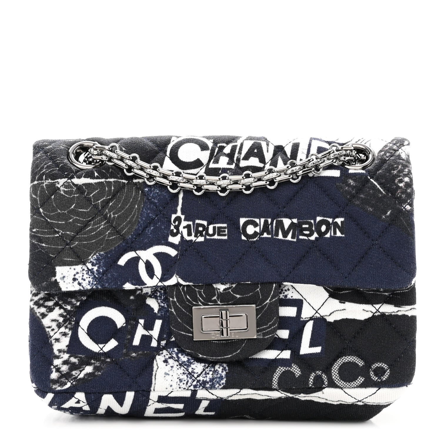 Chanel Jersey Quilted Graffiti Reissue Mini Flap Navy Blue 1 of 9