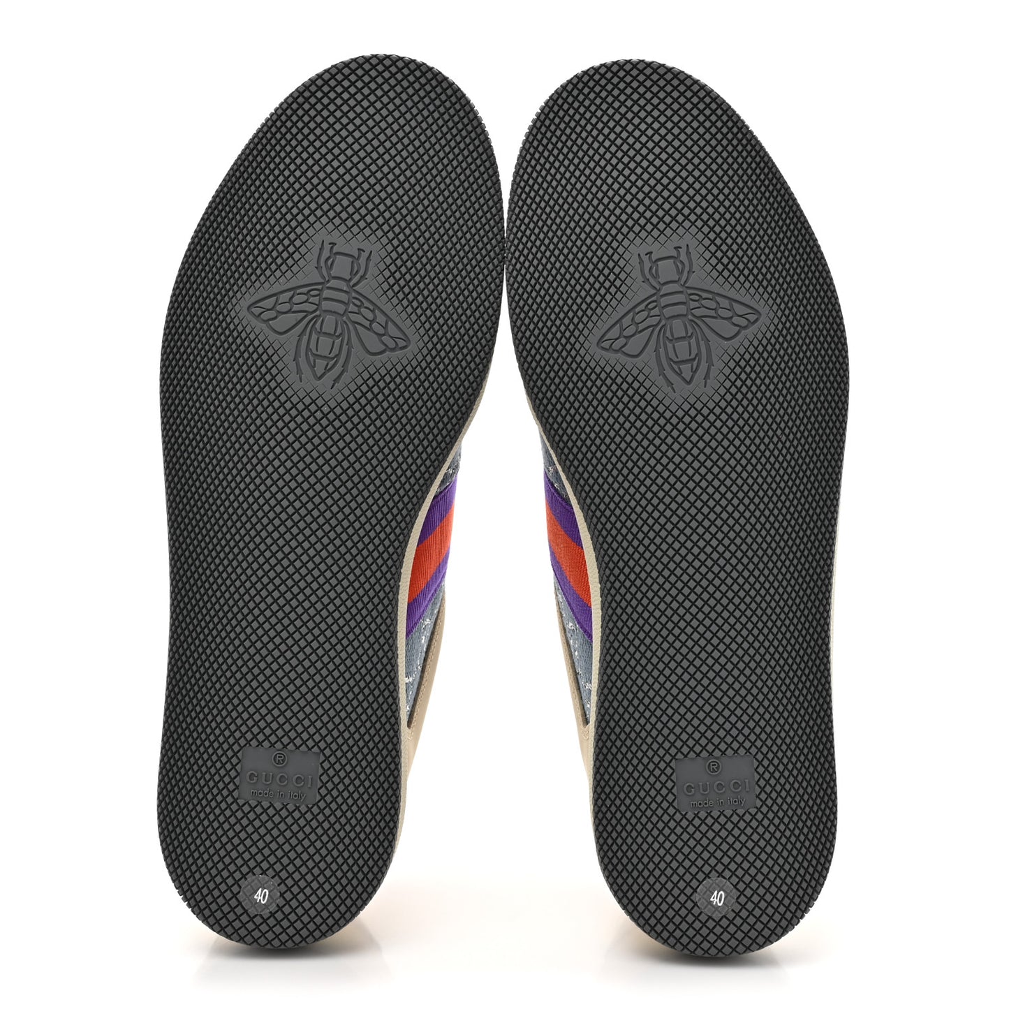 Calfskin Lame GG Monogram Web Womens Screener Sneakers 40 Blue Silver Dusty Milk Shine Purple