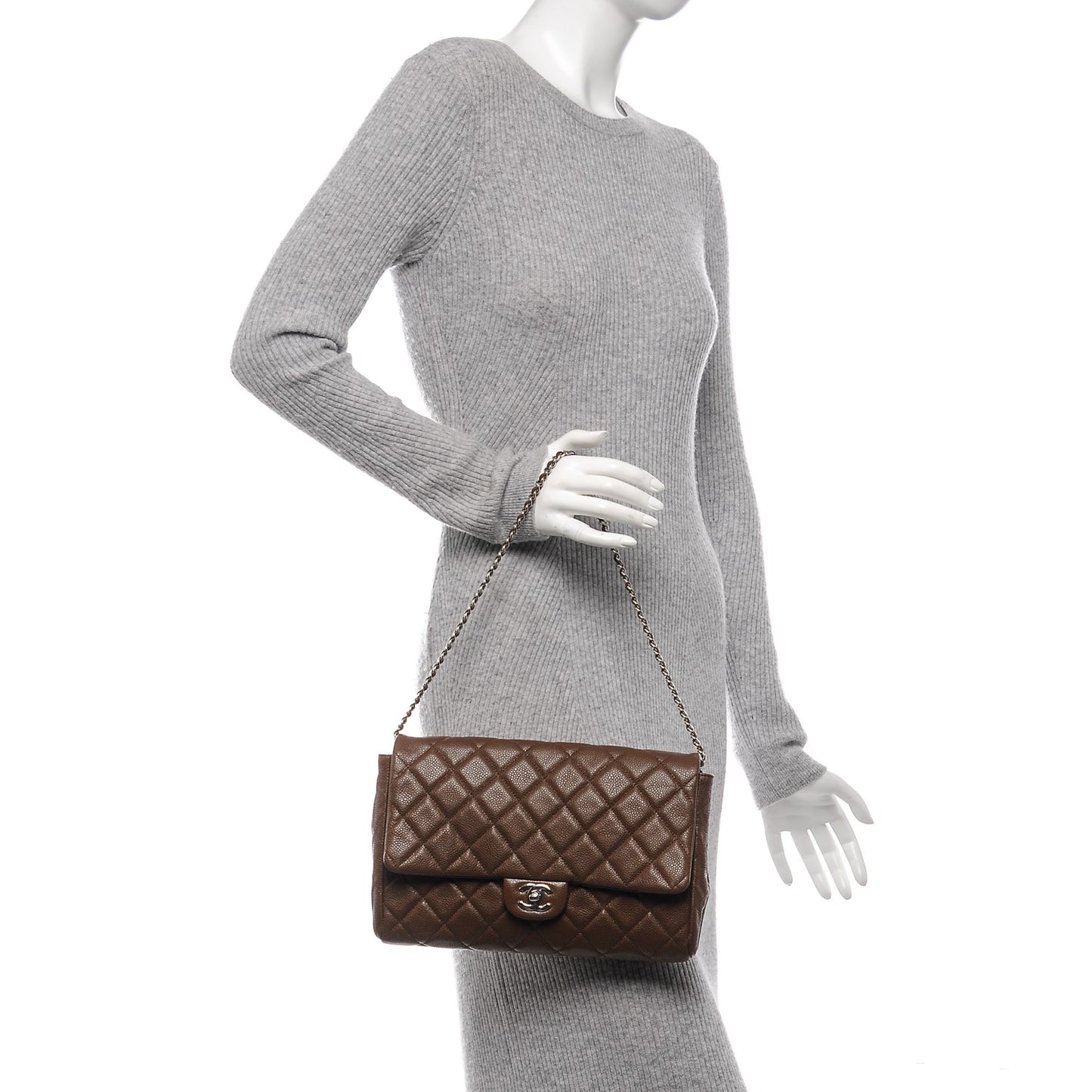 Caviar Quilted Clutch With Chain Flap Brown