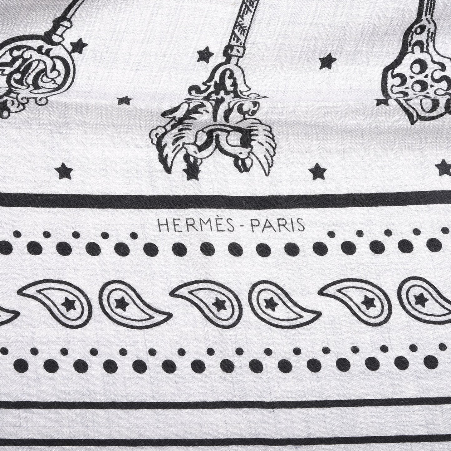Cashmere Silk Les Cles Bandana Shawl 140 Gris Chine Black