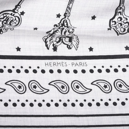 Hermes Cashmere Silk Les Cles Bandana Shawl 140 Gris Chine Black 3 of 6