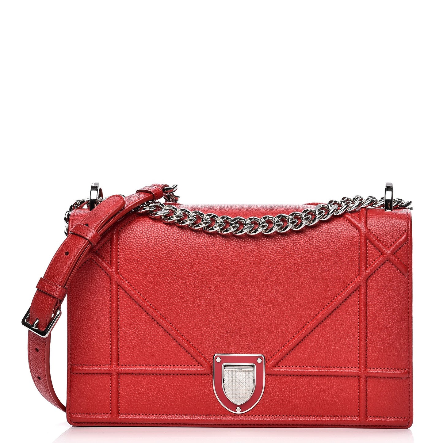 Grained Calfskin Medium Diorama Flap Bag Red