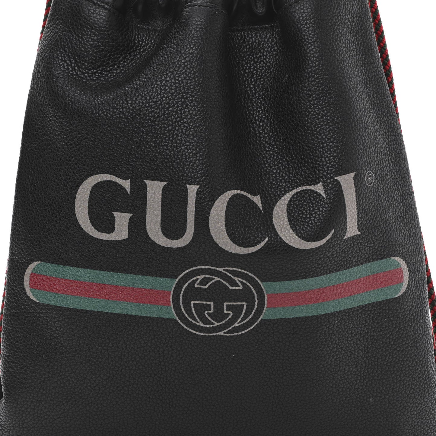 Calfskin Logo Drawstring Backpack Black