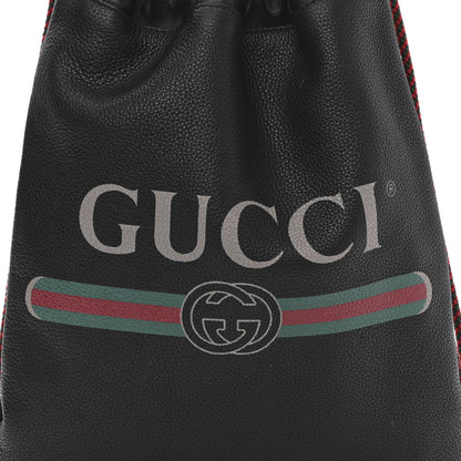 Gucci Calfskin Logo Drawstring Backpack Black 7 of 11