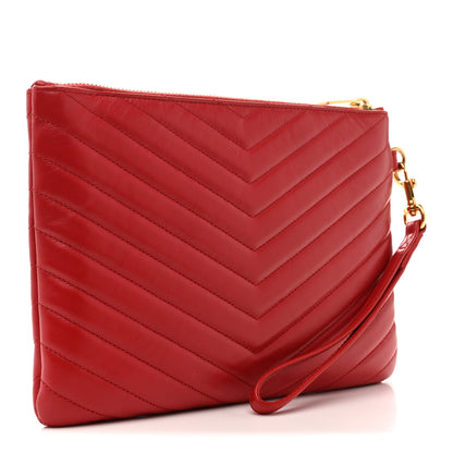 Saint Laurent Calfskin Matelasse Chevron Monogram A5 Wristlet Bandana Red 3 of 11