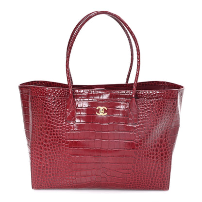 Chanel Calfskin Crocodile Embossed Archetype Large Shopping Tote Burgundy Burgundy 1 of 10