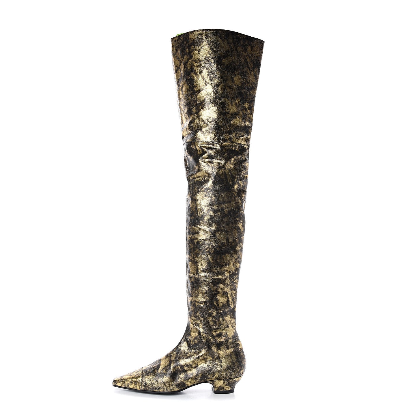 Metallic Lambskin Over the Knee Boots 41 Gold Black